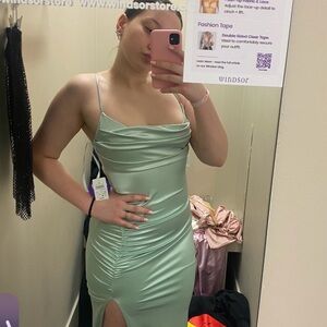 Windsor Green Ruched Bodycon Midi Dress